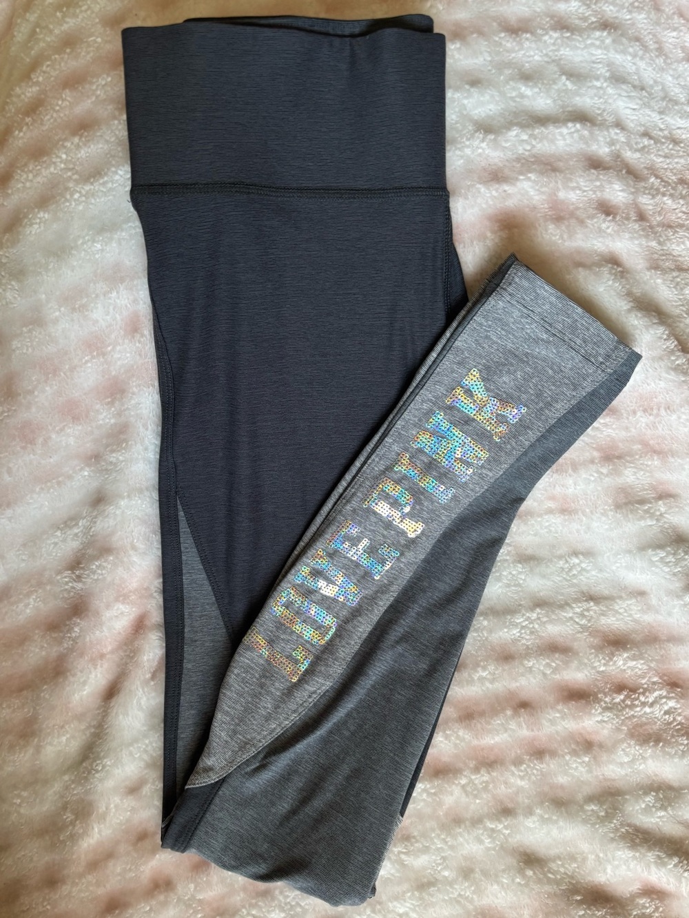 Victoria's Secret PINK Gray Colorblock Holographic Bling Leggings
